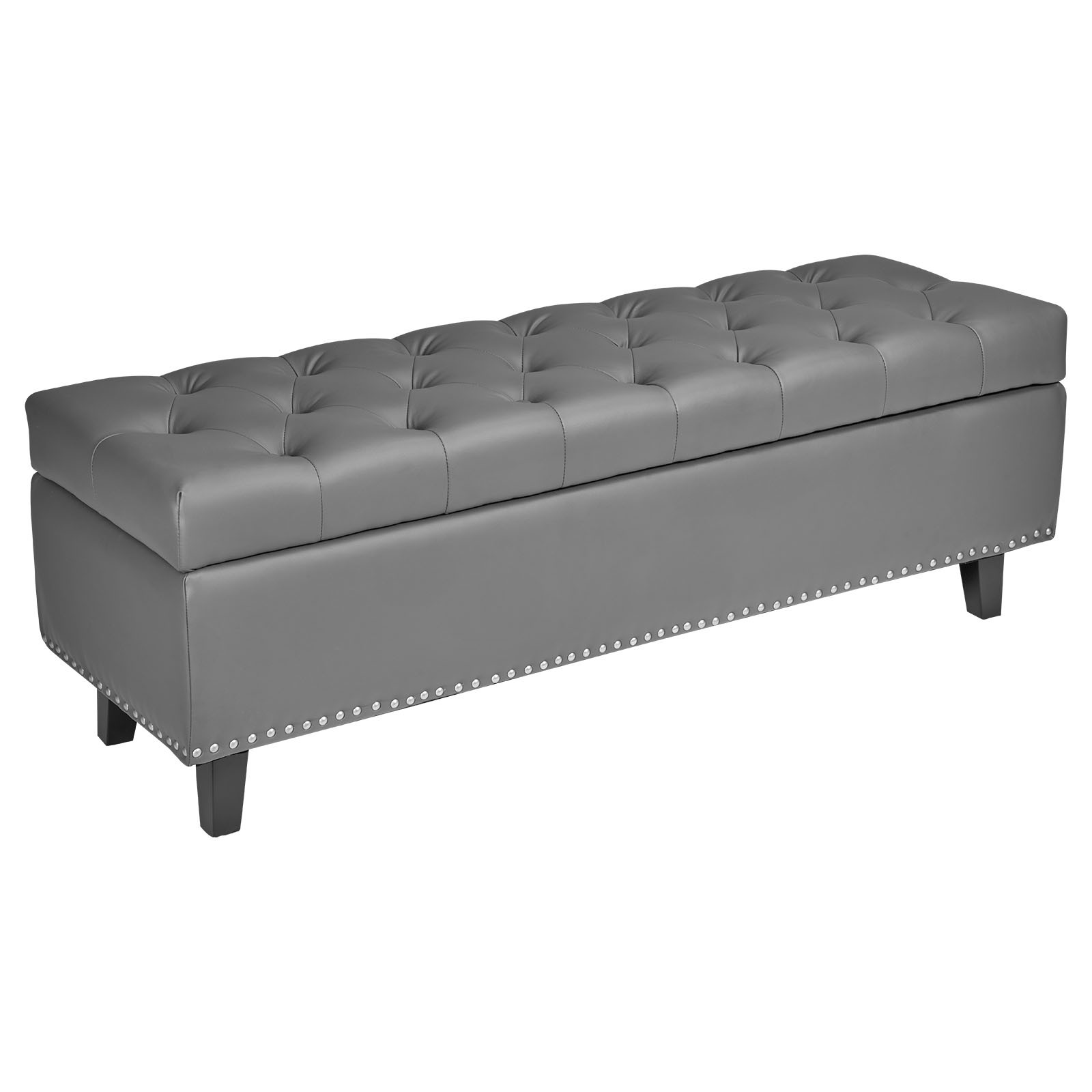 Uimoso Button-Tufted Storage Ottoman Bench PU Leather Bench with Wood Legs Gray