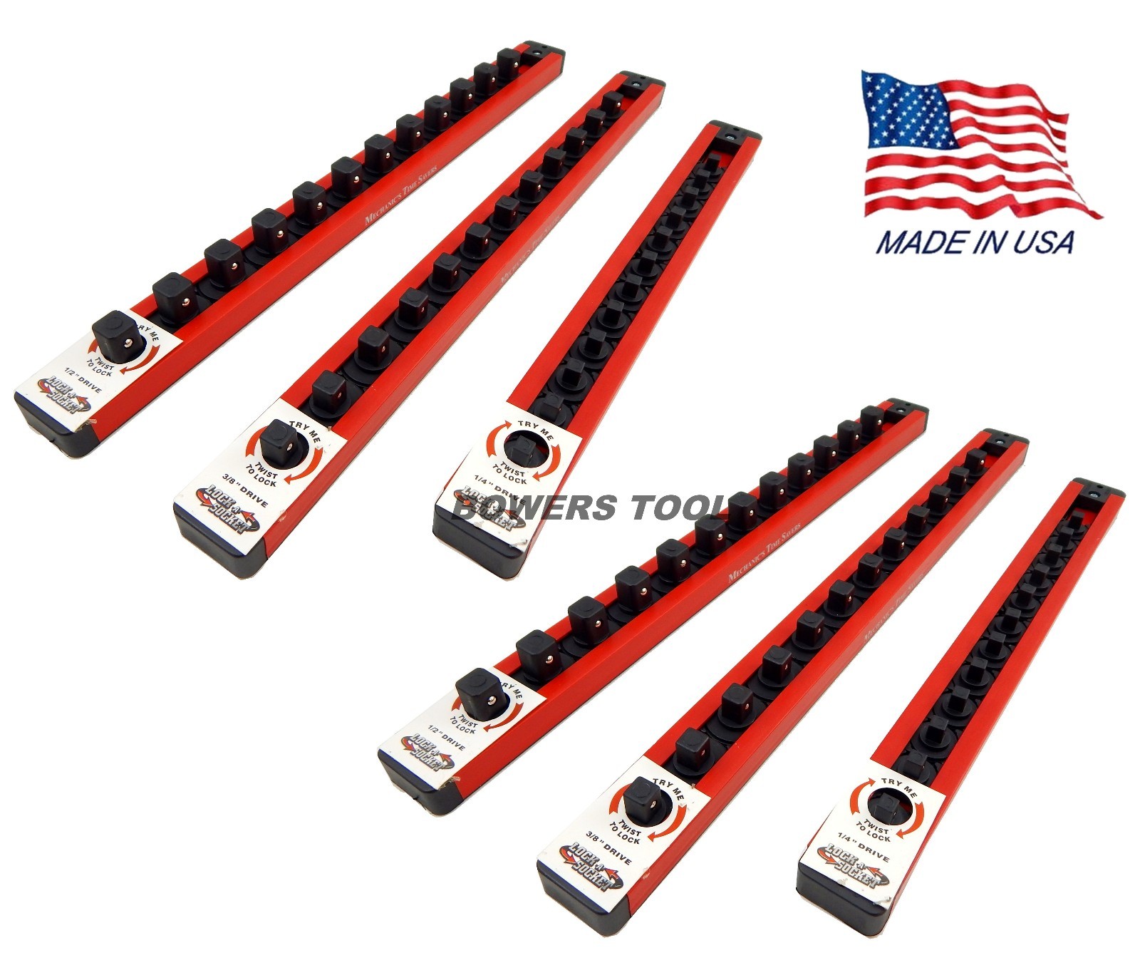 Mechanics Time Saver 1/4 3/8 1/2 in Drive Lock A Socket Rail Rack MTS USA Made