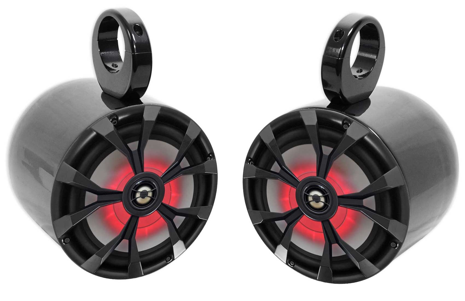 (2) Rockville RKL80MB 8" 900 Watt Marine Wakeboard LED Tower Speakers in Black