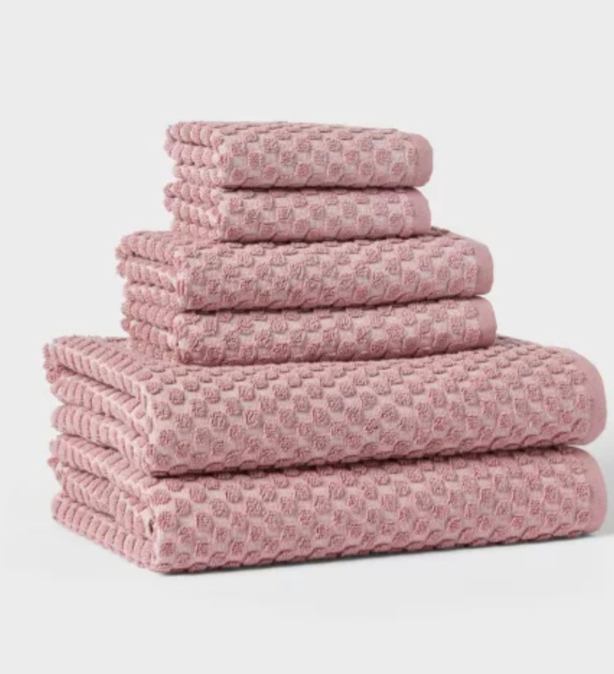 6pc Performance Plus Textured Dot Bath Towel Set Mauve