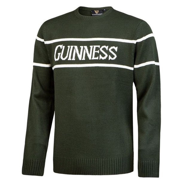 Guinness Men's Sweater Bottle Green Irish Crew Neck Knitted Pullover
