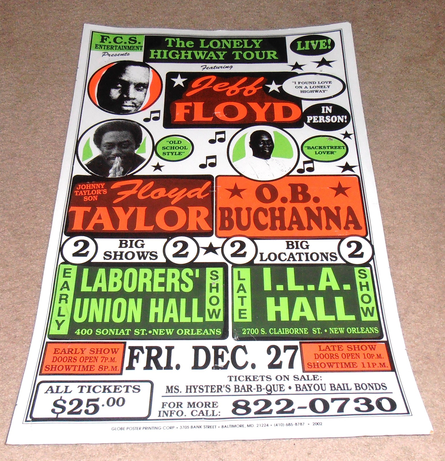 POSTER JEFF FLOYD O.B. BUCHANNA VINTAGE NEW ORLEANS LA. MUSIC