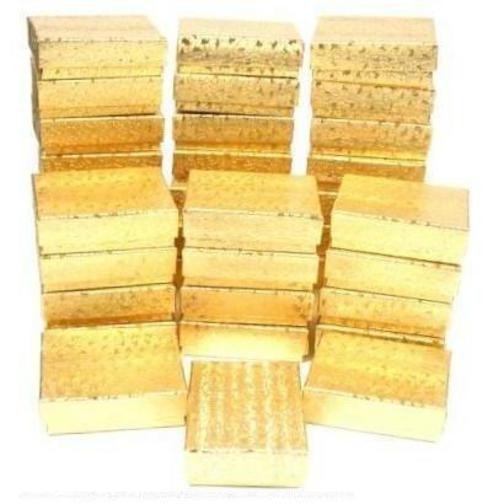 36 Gold Foil 2 1/8" Cotton Fille Gift Boxes Jewelry Display