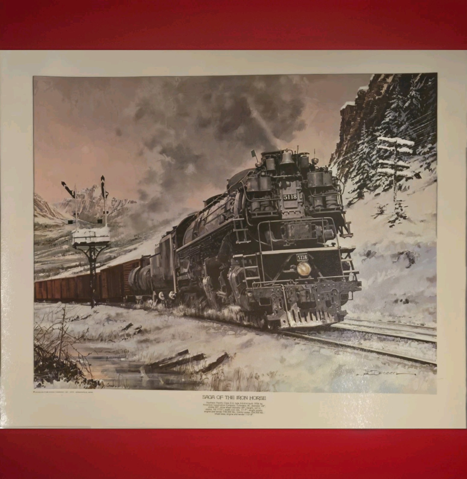 Laminated Saga of the Iron Horse Print JB Deneen 19x23 Railroad Steam Engine
