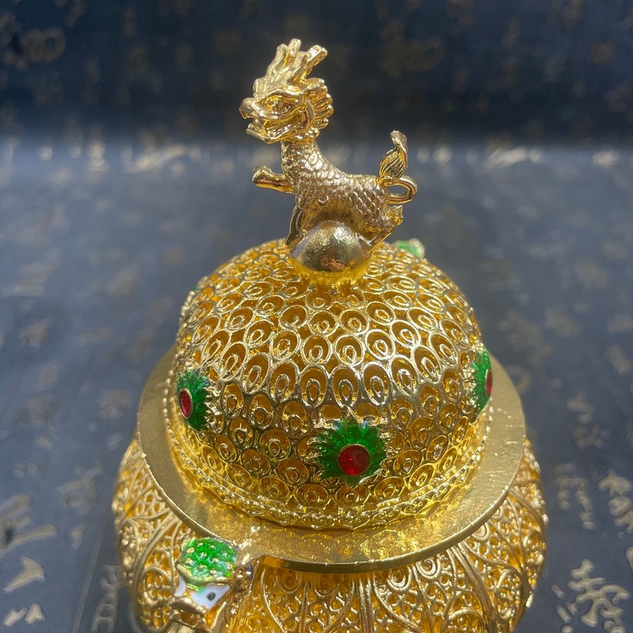 Old Chinese Bronze Tripod Kirin Censer Filigree Openwork Incense Burner