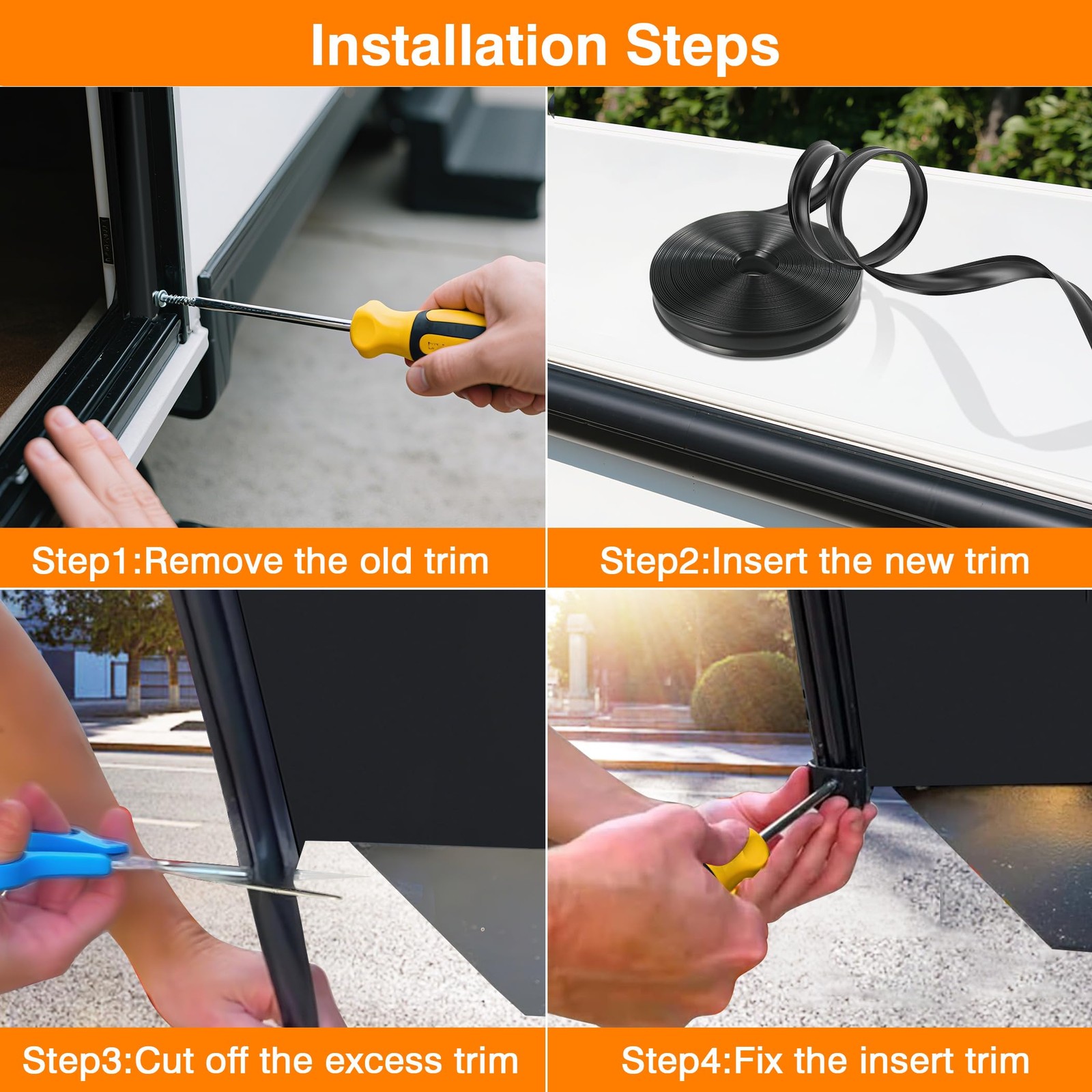 RV Trim Molding Insert 1" Black UV Resistant Vinyl Screw Cover for Campers 50ft