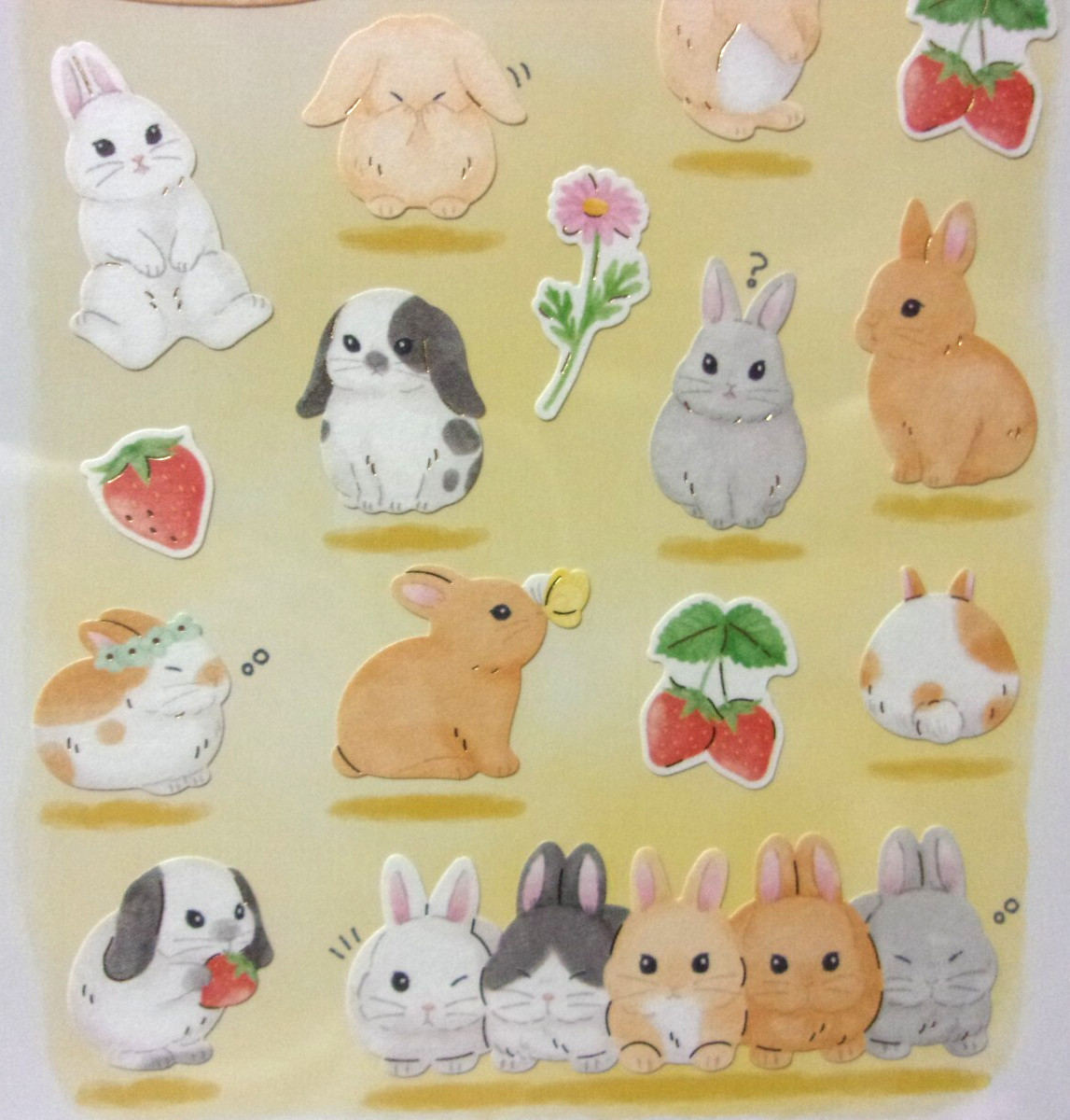 GAIA Animal Rabbit Strawberry Flower Sticker Sheet Made in Japan