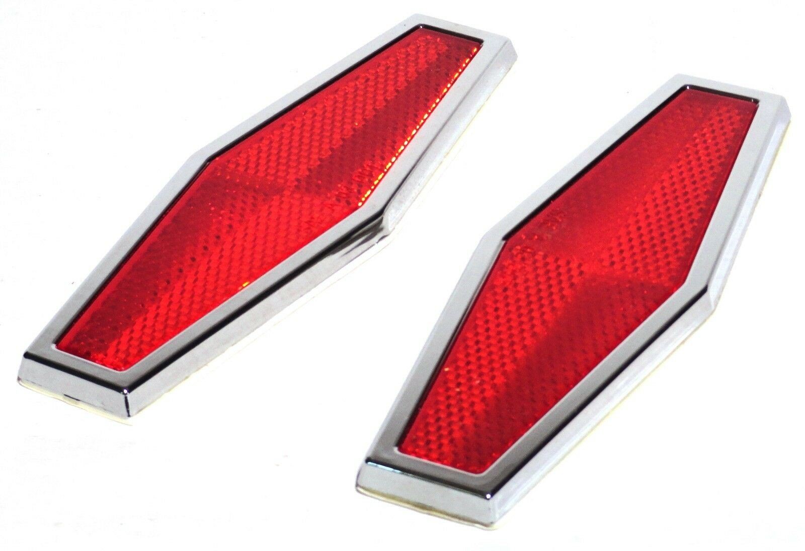 Red Hexagon Reflectors 1-3/4" x 5-1/2 Acrylic Lens Chrome Trim Stick-On GG#80864