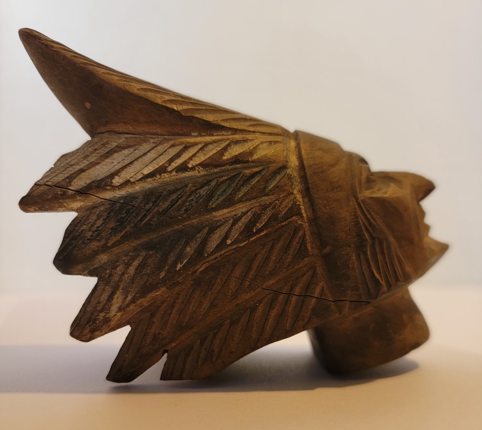 Antique Indian Chief Wood Carved Pipe Handmade Native American Genuine Article