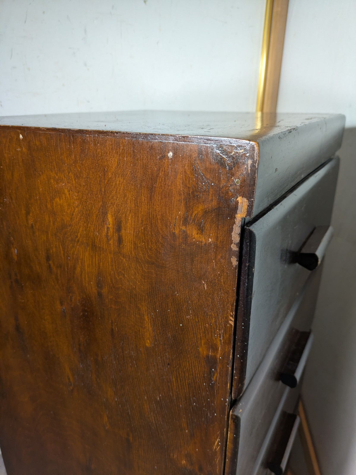 Vintage Art Deco Wood 5-Drawer Narrow Tallboy Dresser Lingerie Chest Cabinet N23