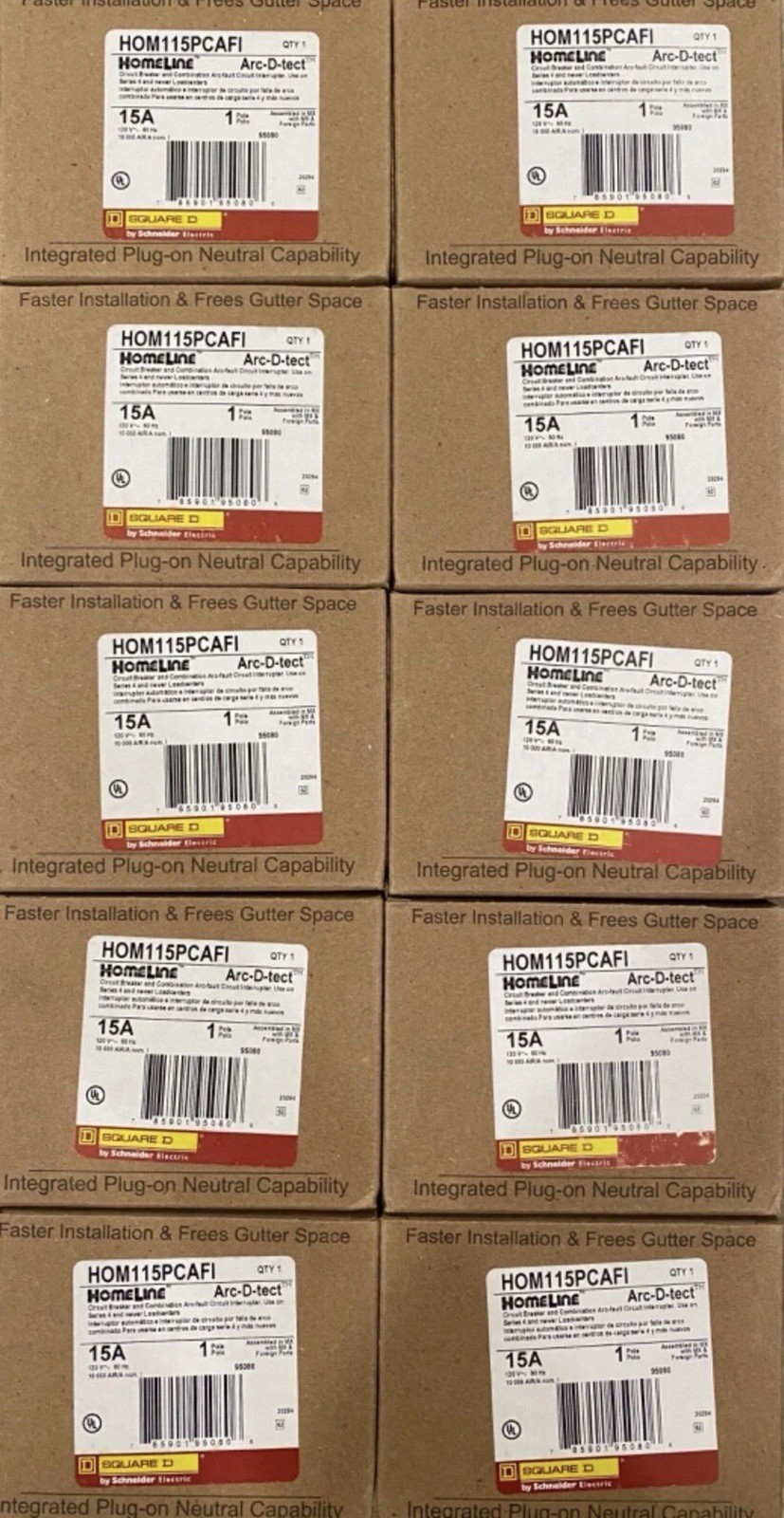 Square D HOM115PCAFI 15A Arc Fault Circuit Breaker Plug-On Neutral 120V AFCI