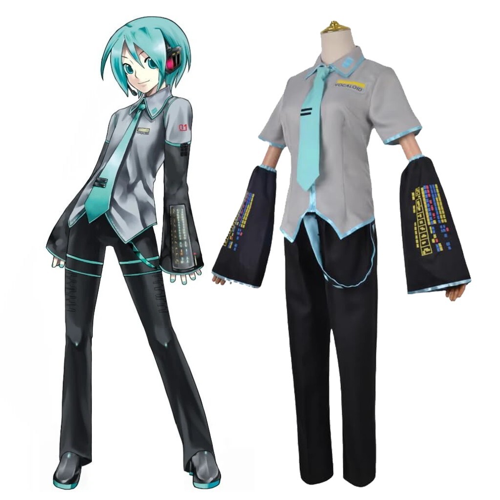 Vocaloid Hatsune Mikuo Uniform Costume Top + Pants Suit For Halloween Cosplay