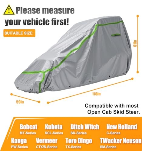 Open Cab Skid Steer Cover Compatible with Bobcat, Kubota, Gray Compact Cab-less