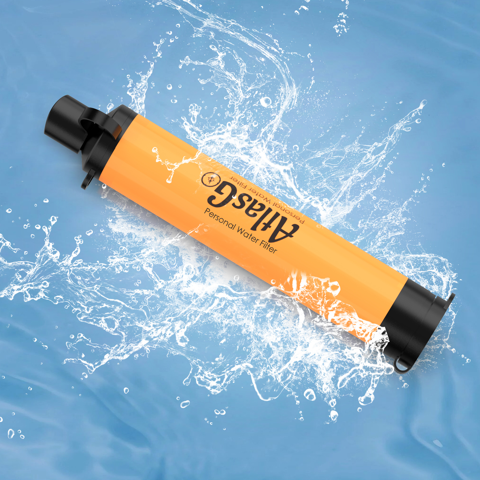 Personal Water Filter Straw Portable Filtration Emergency Survival 1500L Orange