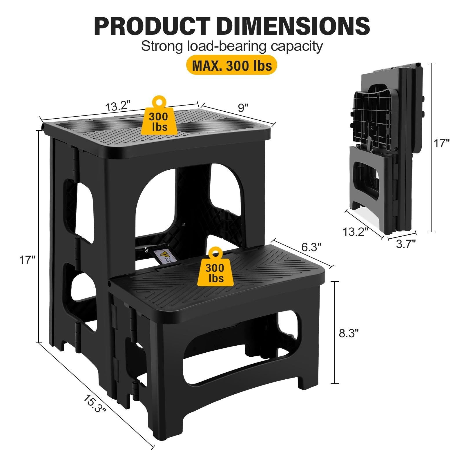 Folding 2-Step Stool Non-Slip Collapsible Portable Footstool Hold up to 300 lbs