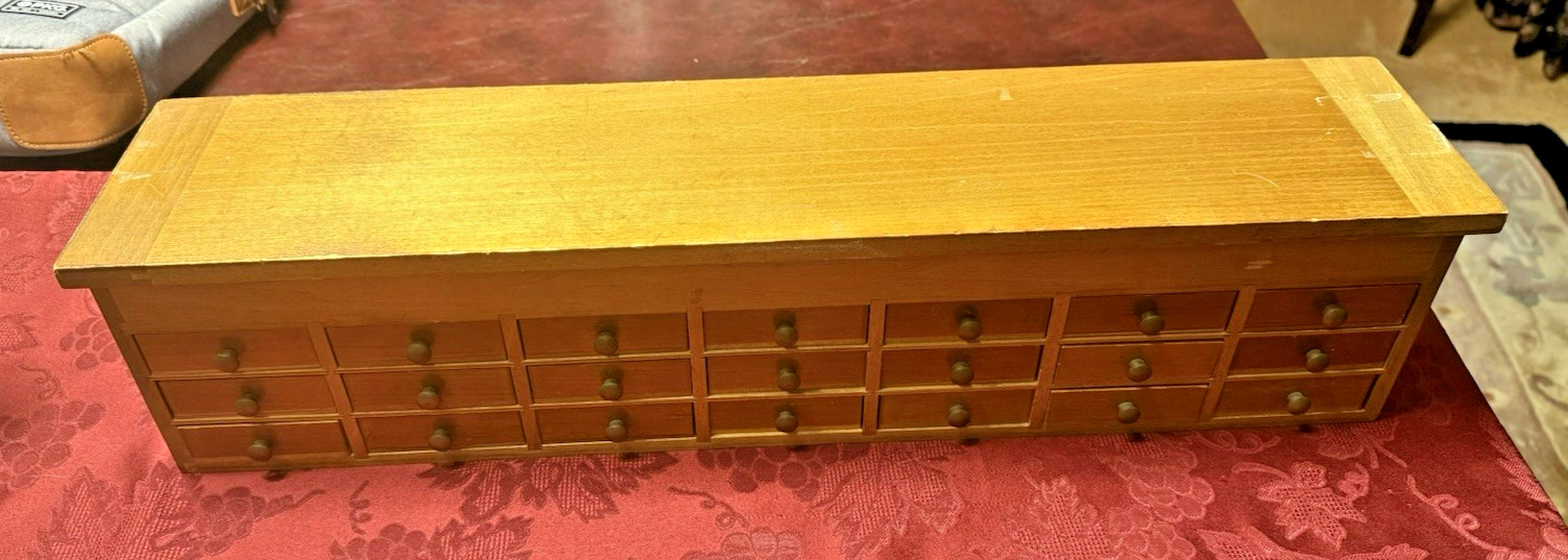 Antique MAPLE? 21 DRAWER WATCHMAKER'S CABINET CHEST CASE BOX W/ VIALS/ BOTTLES