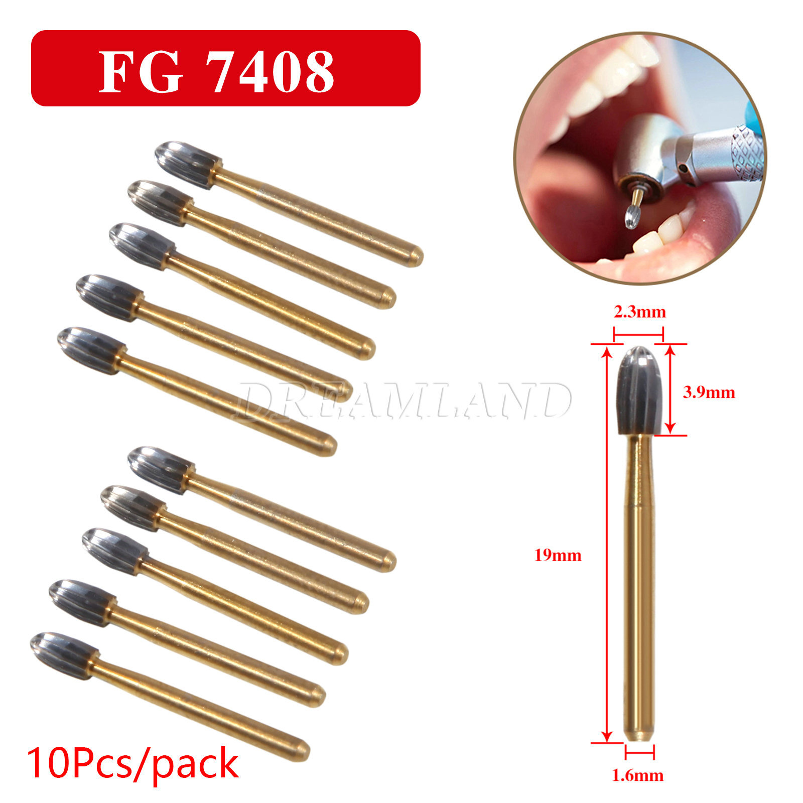SANDENT Dental Tungsten Carbide Burs Trimming & Finishing Egg Football FG 7408 A