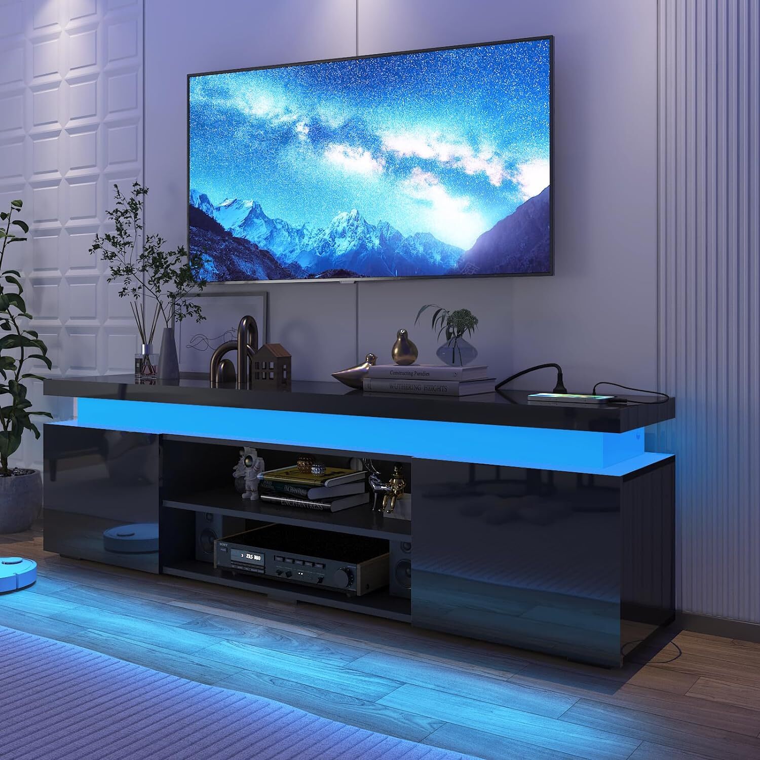 66"/75" Modern High Gloss LED TV Stand, Entertainment Center for 75"/85" TV