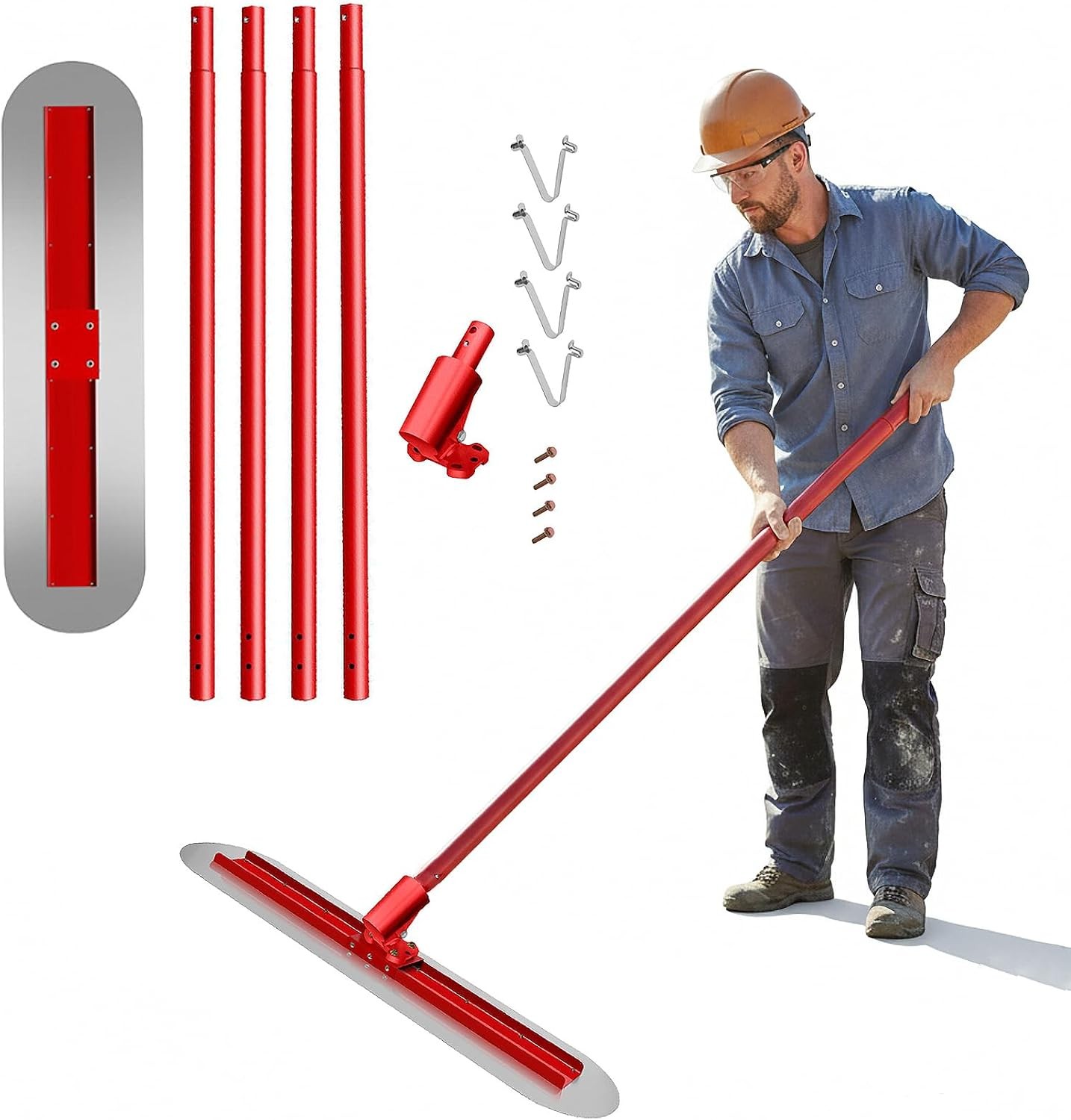 48''x12'' Bull Float Concrete Tool w/Round End Concrete Trowel w/4 Handle,Smooth