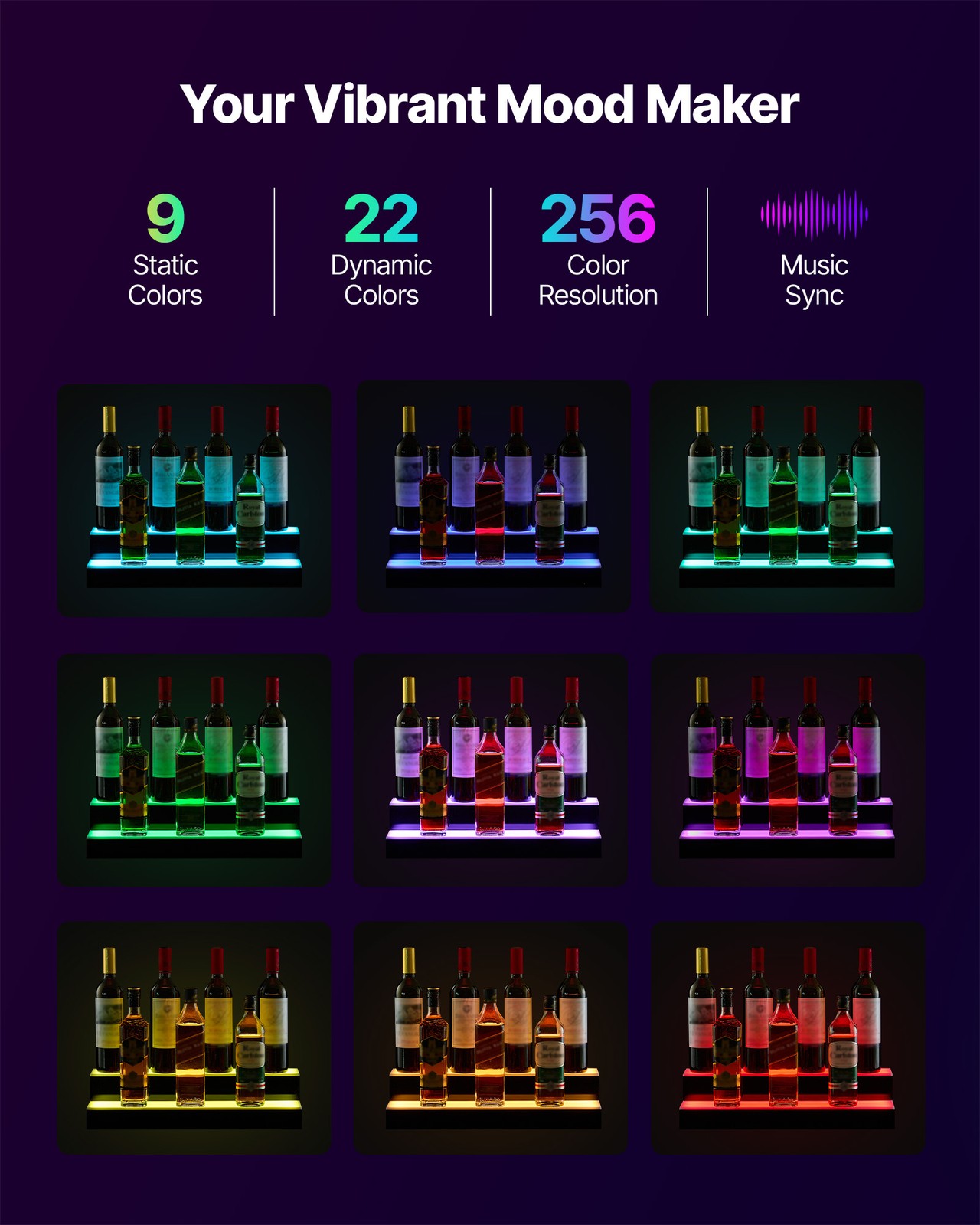 VEVOR LED Lighted Liquor Bottle Display 2 Tiers 20 Inches for 10 Bottles
