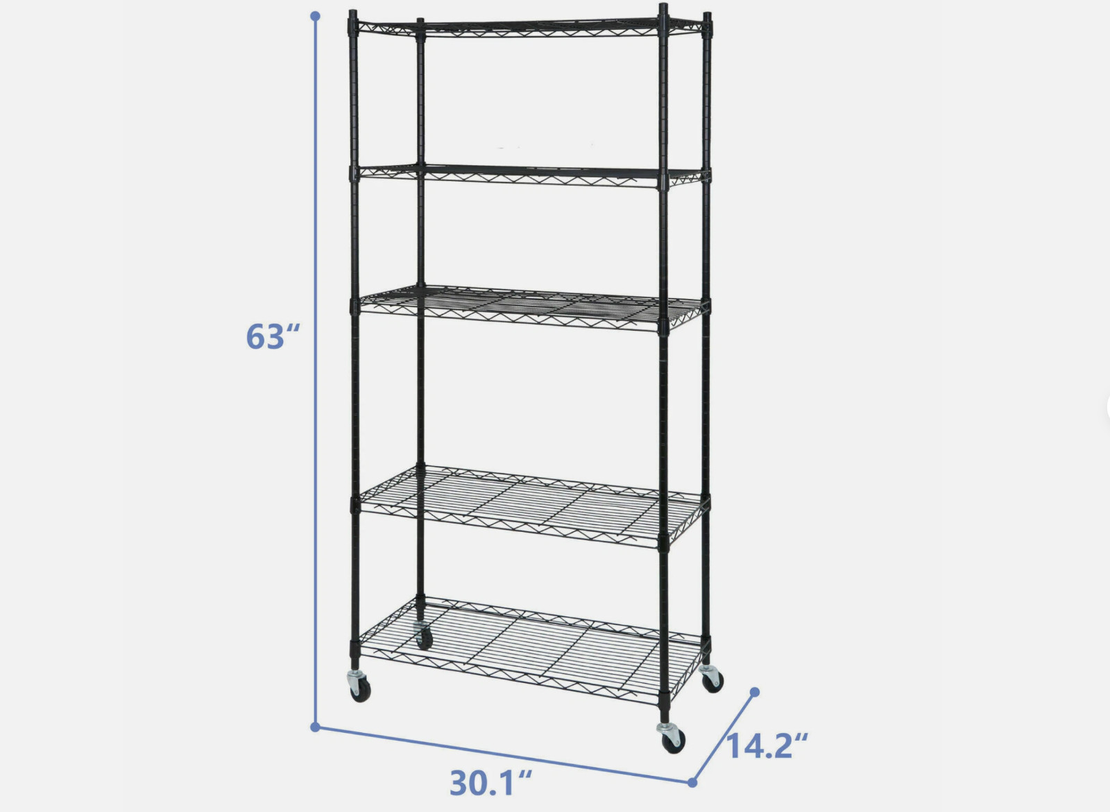 5-Tier Shelves Wire Unit Rack Large Space Storage Rolling with 4 Wheel Casters