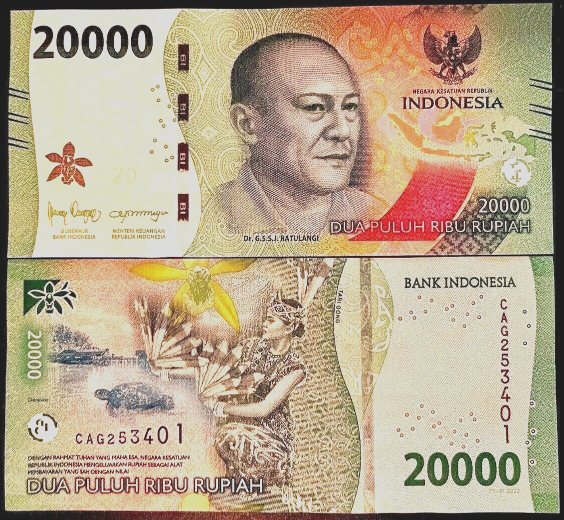 Indonesia 20000 Rupiah 2022-2023 ( 20,000 x 1 ) UNC World Currency Money IDR