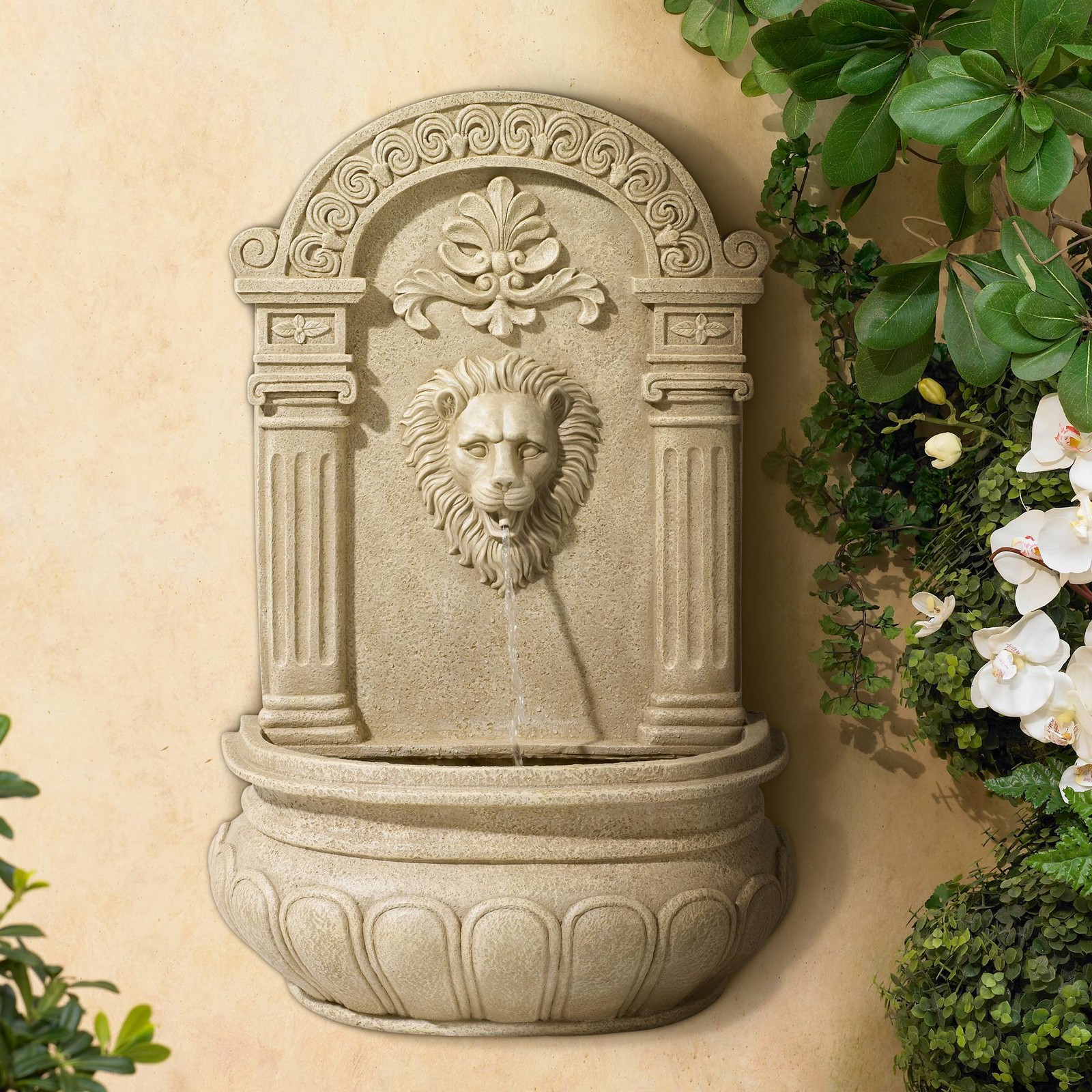 Lion Face Rustic Outdoor Wall Water Fountain 31" Regal for Yard Garden Patio