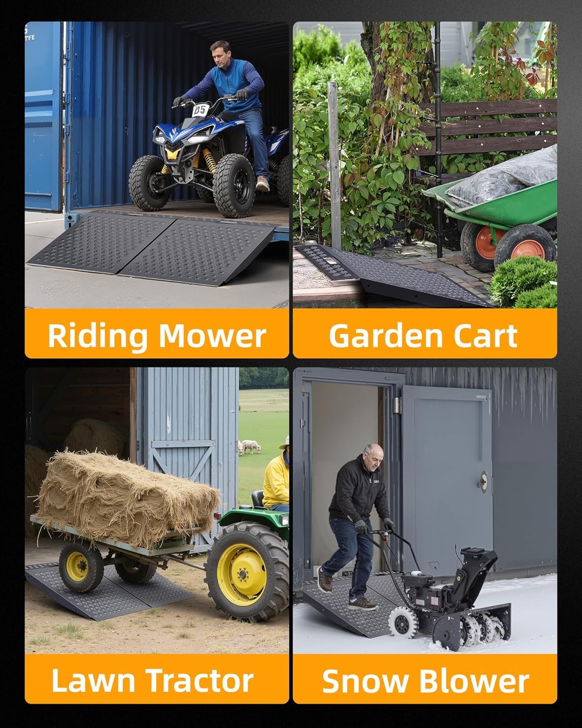 VNN 29" x 48" Shed Ramp for Riding Mower Anti-Slip Punch Plate Ramp 2PC, Black