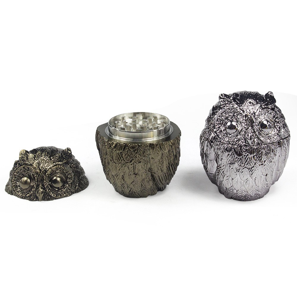 1 Vintage Metal Owl Tobacco Grinder 4 Piece Zinc Teeth Herb Crusher Spice Mill