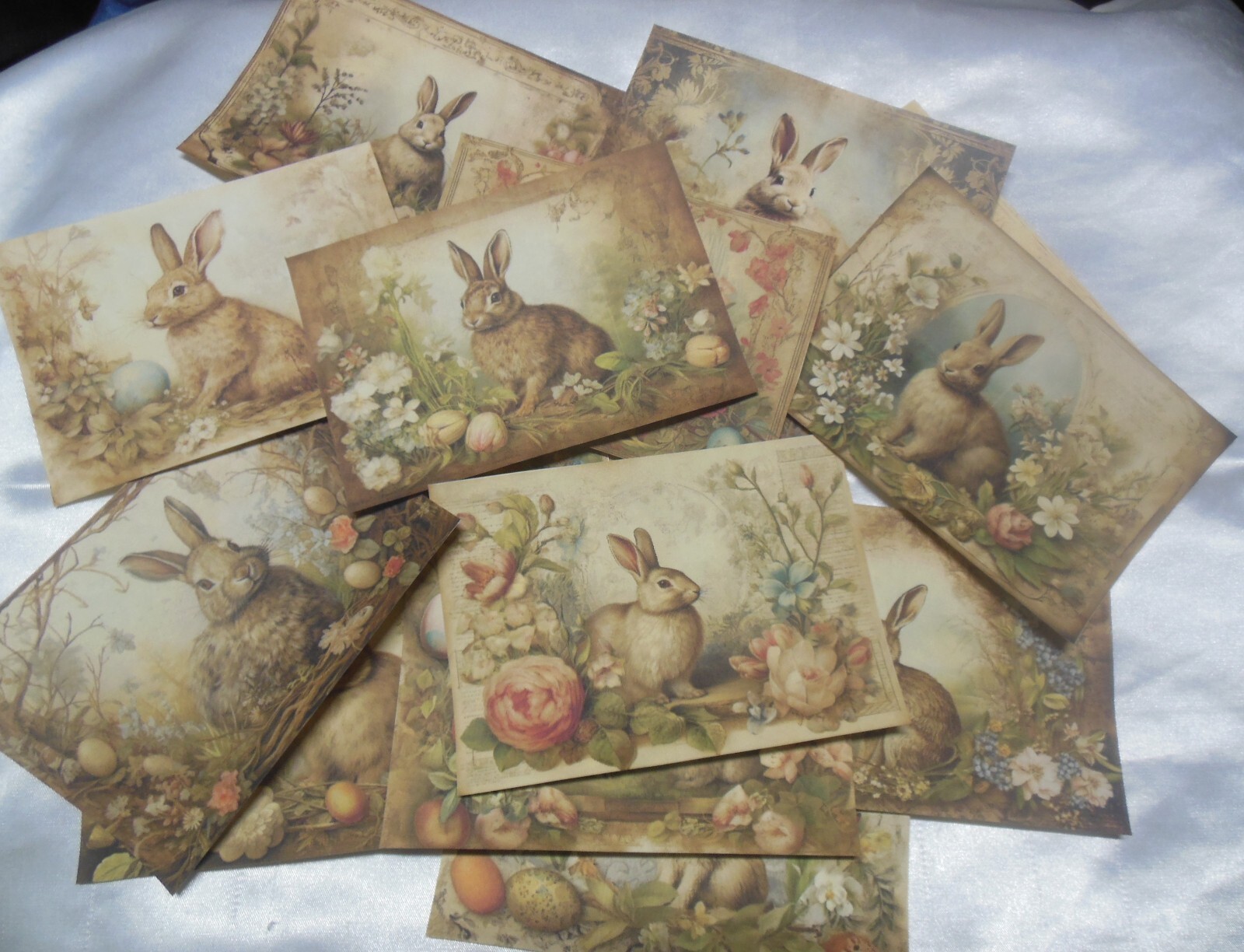 Set of 16 LARGE Victorian/Vintage Easter Bunny with eggs-junk journal-scrapbook