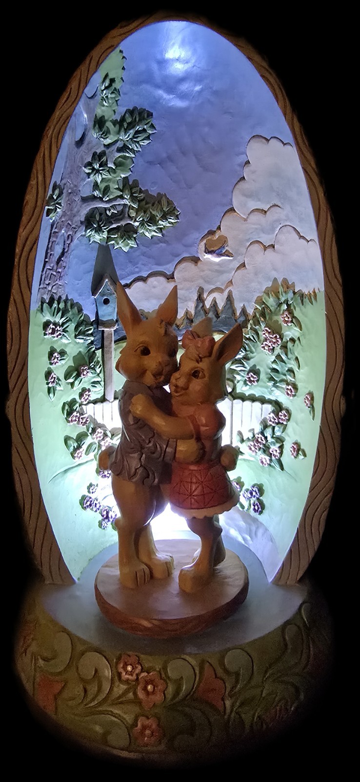Jim Shore Heartwood Creek 11" Lit & Rotating Hatching a Happy Easter Bunny Coupl