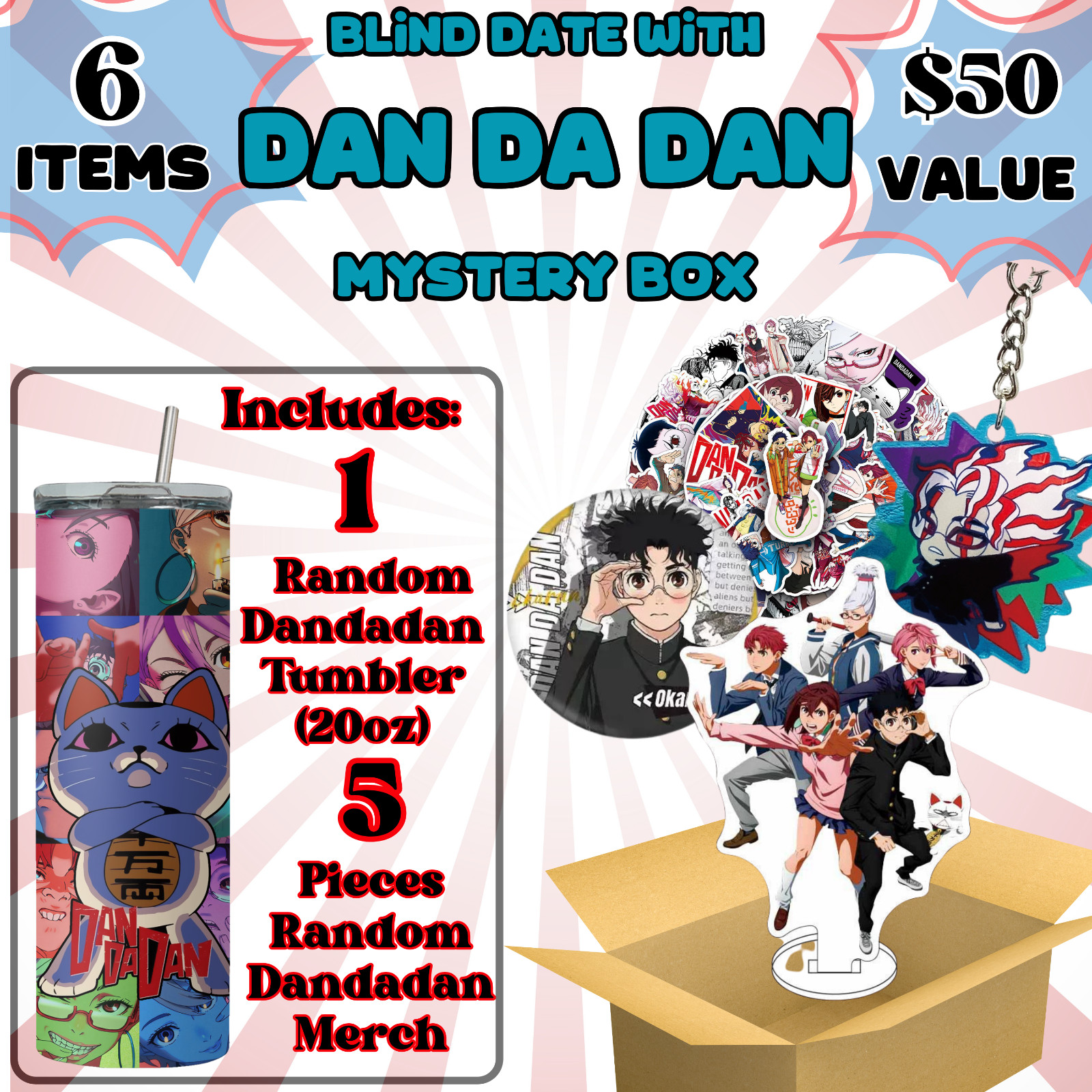Dan Da Dan Anime Box with one 20oz Tumbler + 5 Surprise Dan Da Dan Merch Items