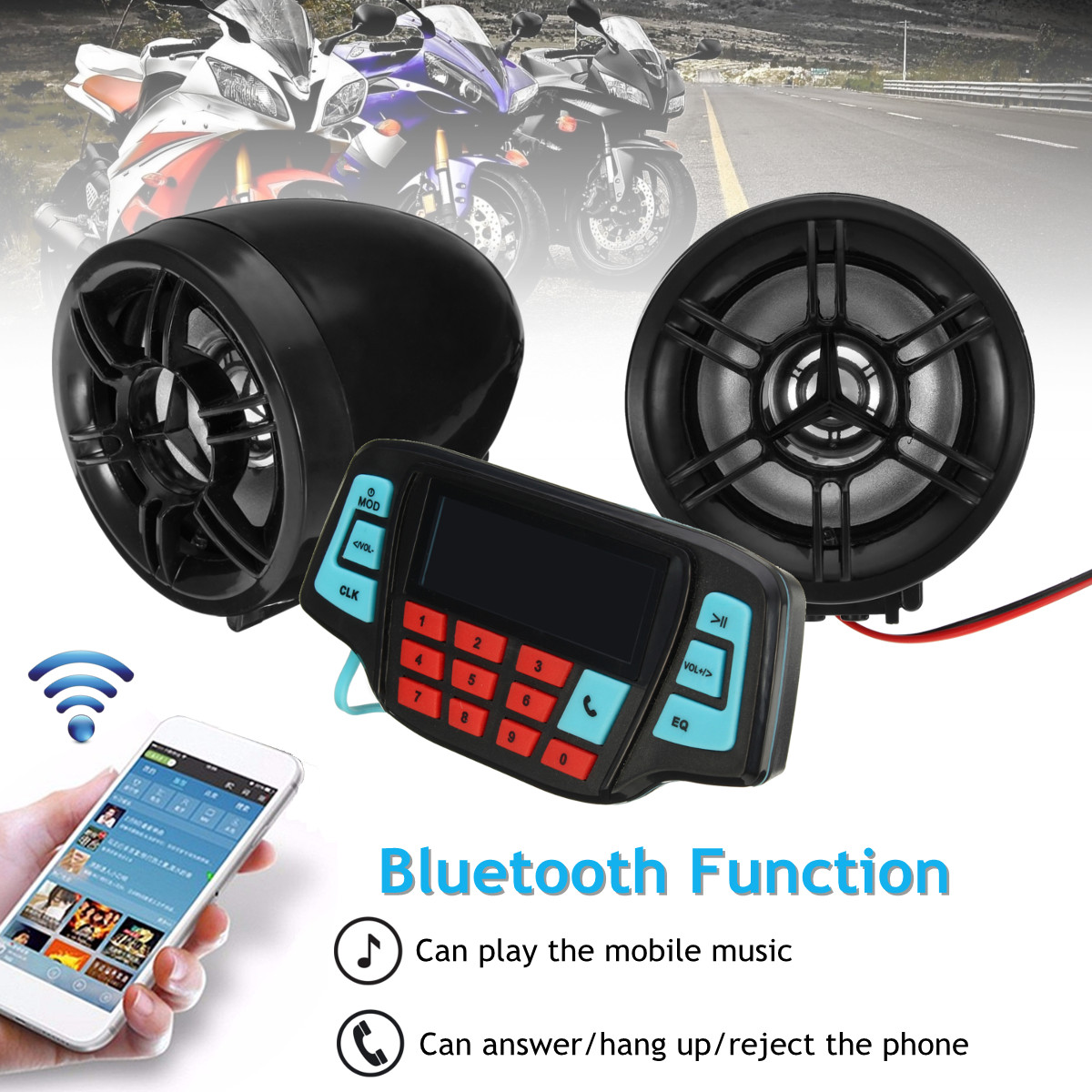 UTV ATV Bluetooth Amplifier Sound System Hand-free Speakers FM USB Audio System
