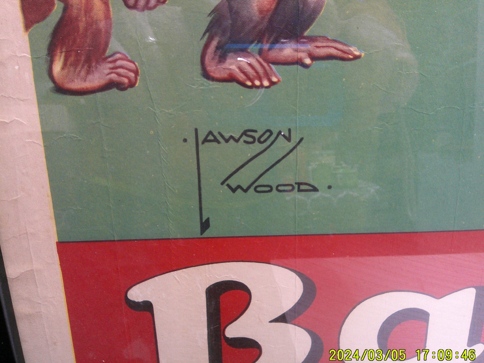 Vintage Ringling Bros Barnum & Bailey Monkey Circus Poster Artist Signed Framed