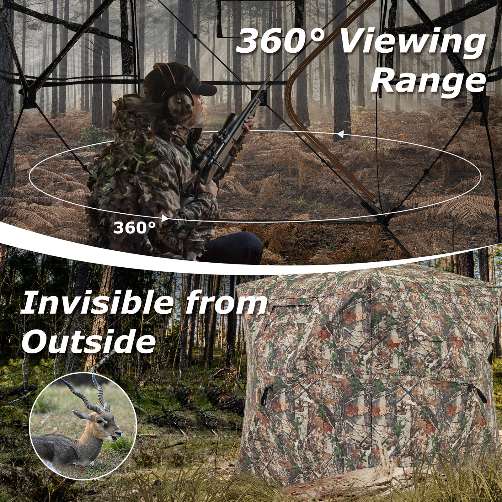 360° One-Way See-Through Hunting Blind w/ Full-Open Door Portable Carry Bag