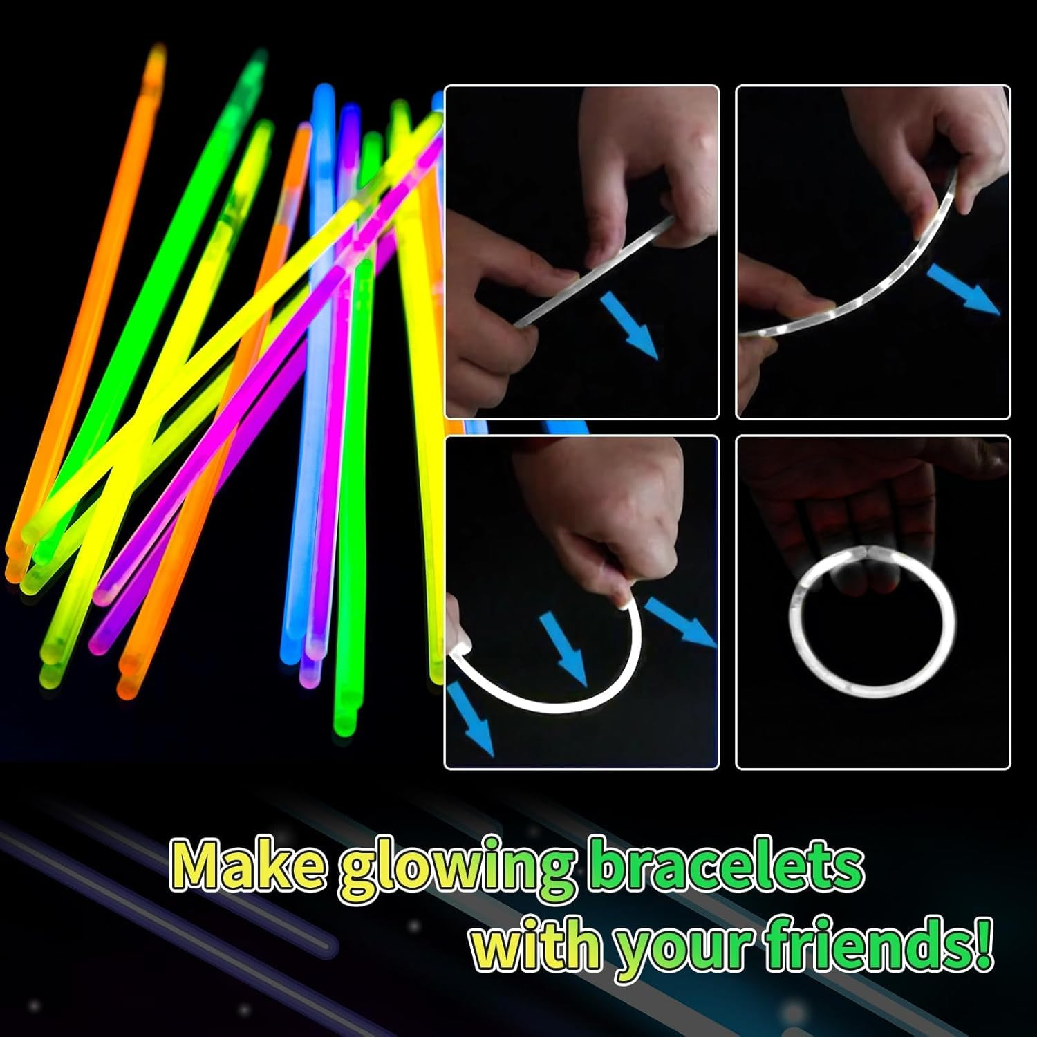100 Pack 8” White Glow Sticks Bulk with 100 Connectors Neon Glow In The Dark Par