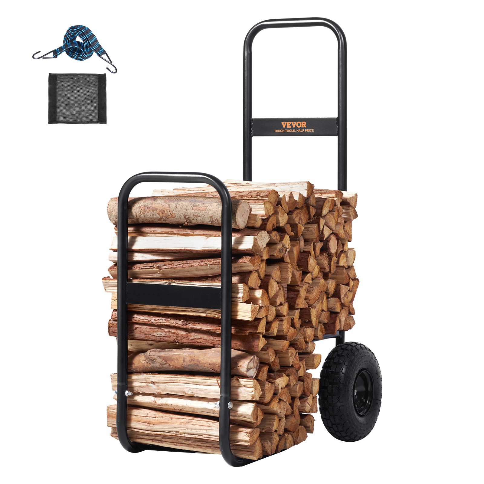 VEVOR Firewood Log Cart Wood Mover Hauler 250lbs Capacity on Rubber Wheels Dolly