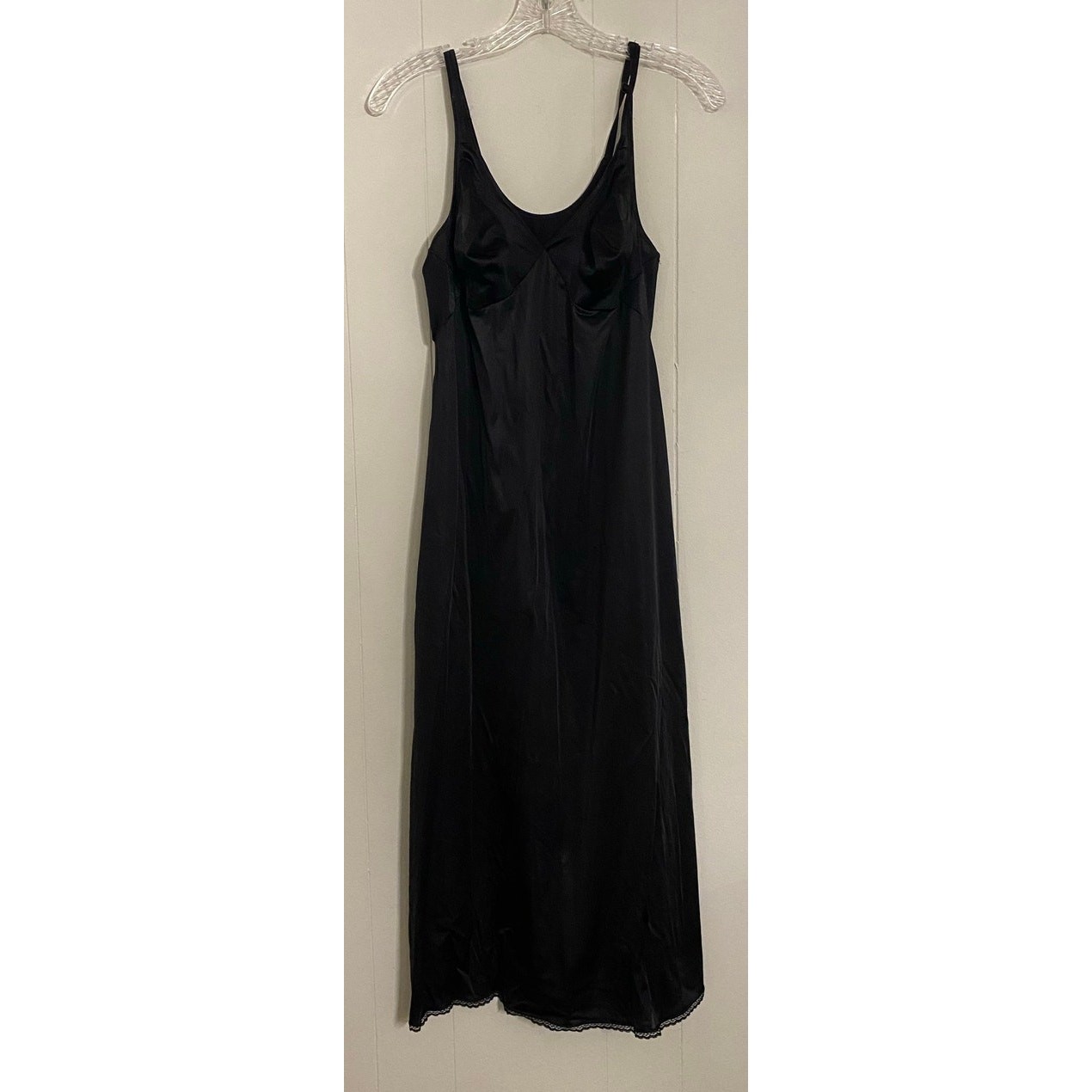 Vintage Vanity Fair USA Black Slip Nightie Dress Sheer Cups 32" Bust Adj Straps