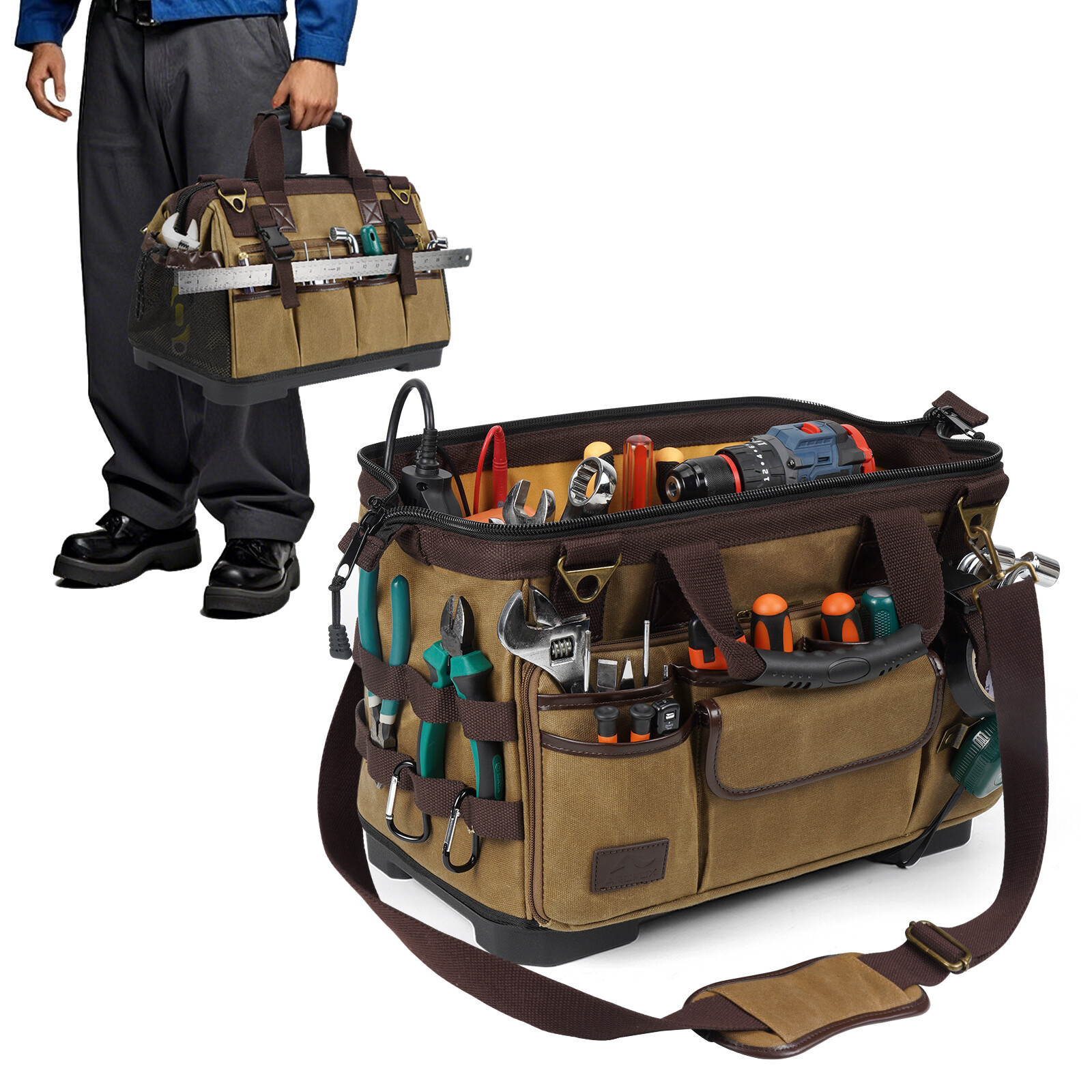 Heavy Duty Canvas Electrician Tool Bag Storage Organizer Portable Tool Box 28L