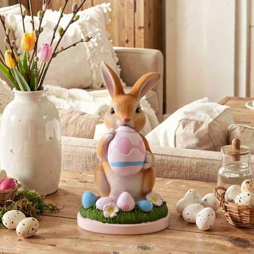 Cute Bunny Figurine Decor - 7.8 Inch Resin Rabbit Statue for Kids Room, Brown