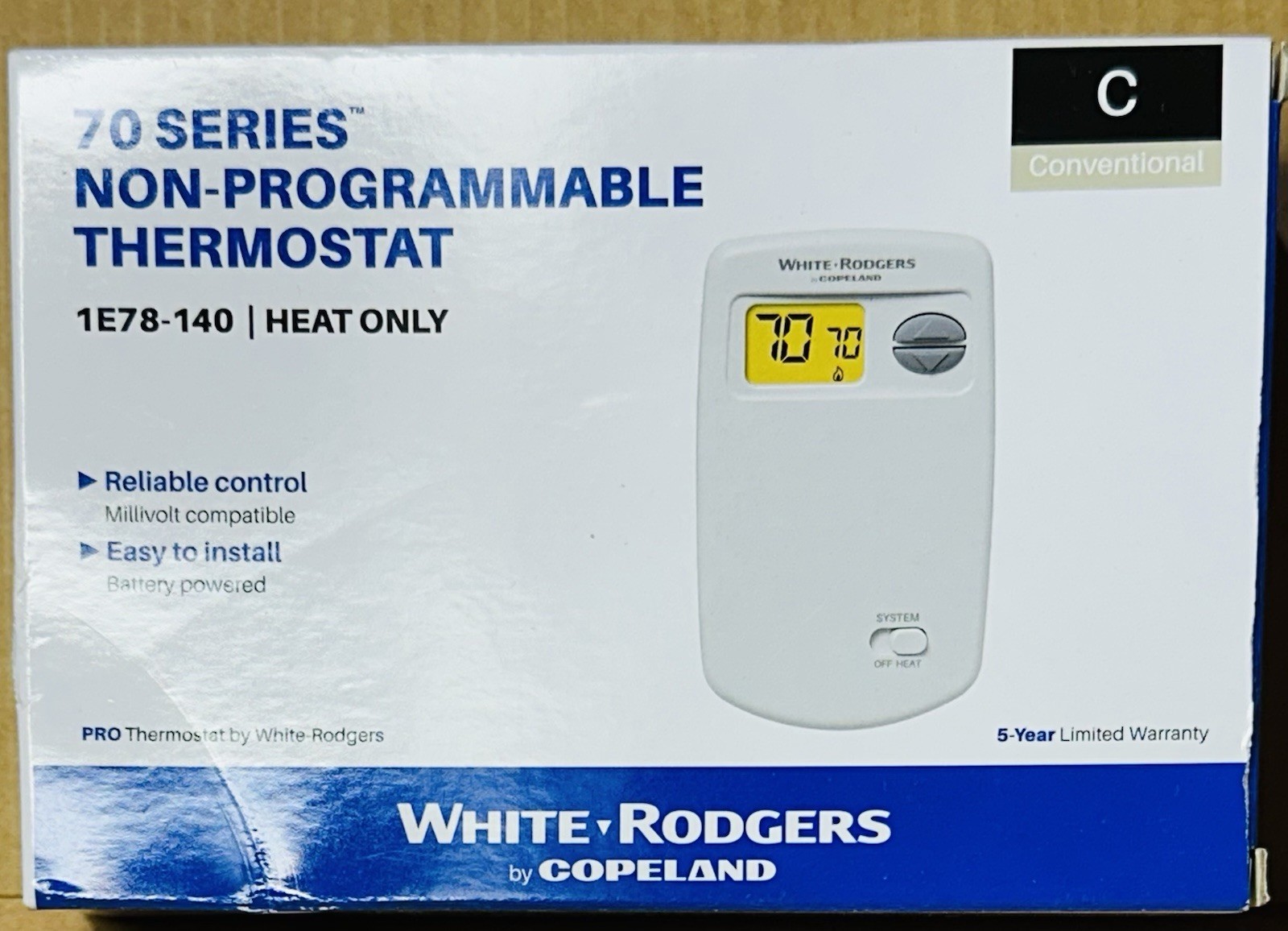 Emerson 1E78-140 Non-Programmable Heat-Only Thermostat - New & Factory Sealed