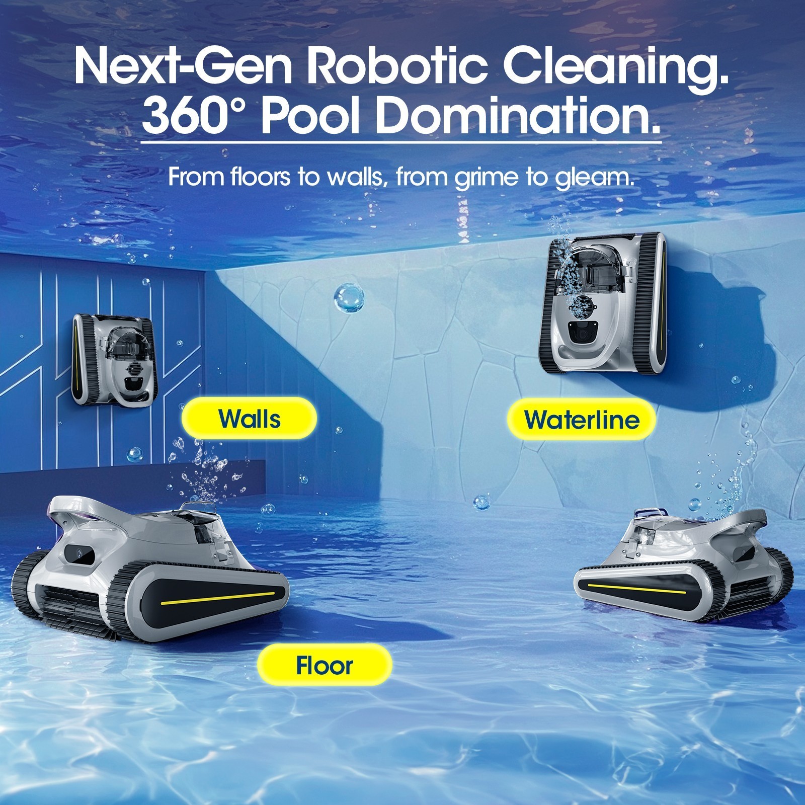Seauto Cordless Robotic Pool Cleaner Wall & Waterline Cleaning w/App Support