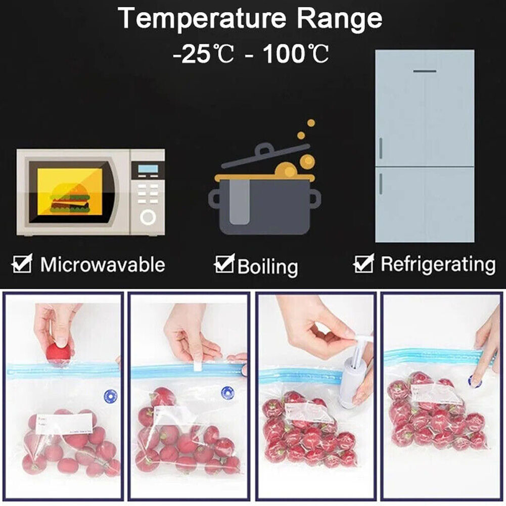 24pcs Sous Vide Bags Vacuum Sealer Pump Reusable Vacuum Food Storage Bags Kit US