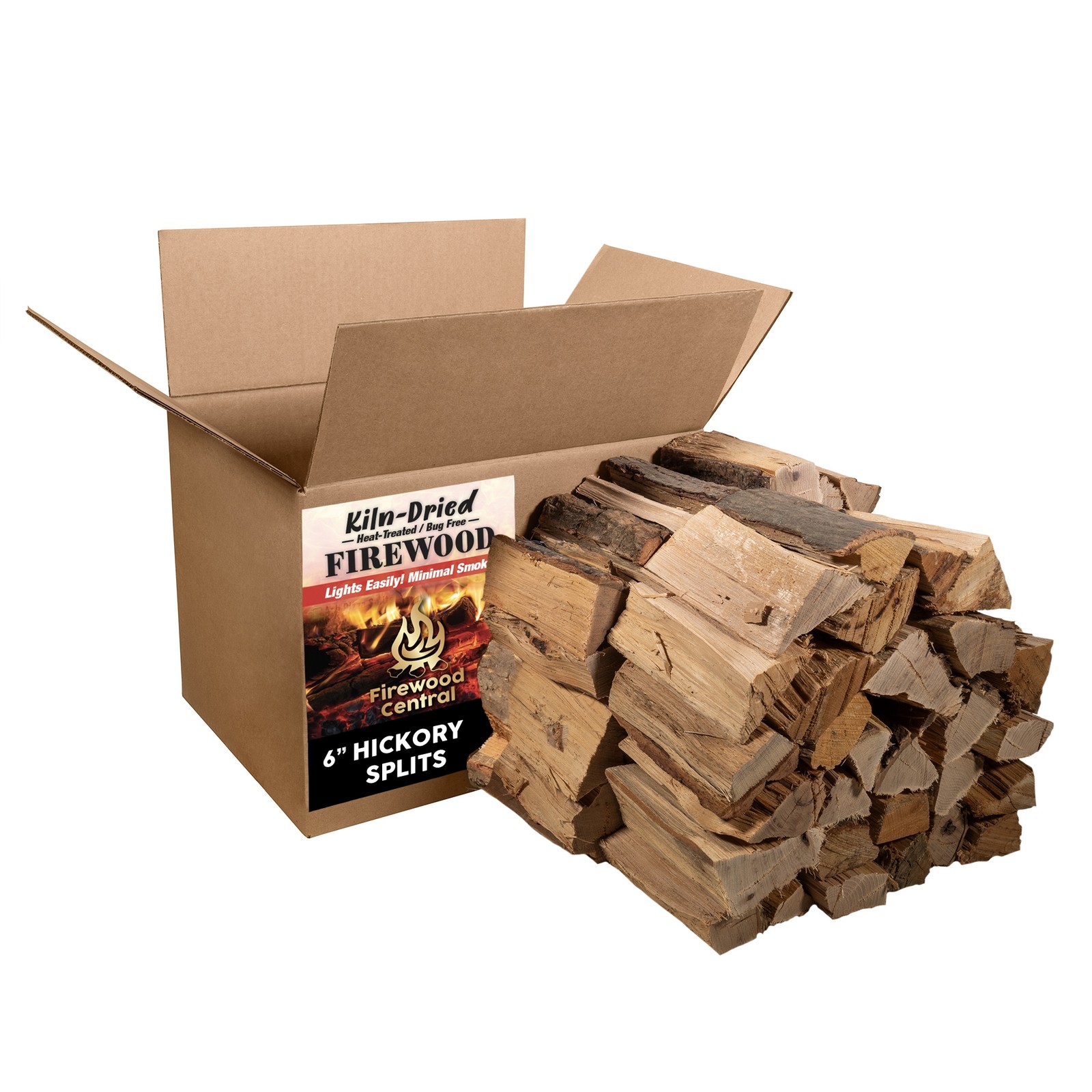 Firewood Central Kiln-Dried Hickory 6" Splits (35–40) – Low Smoke, Easy Light