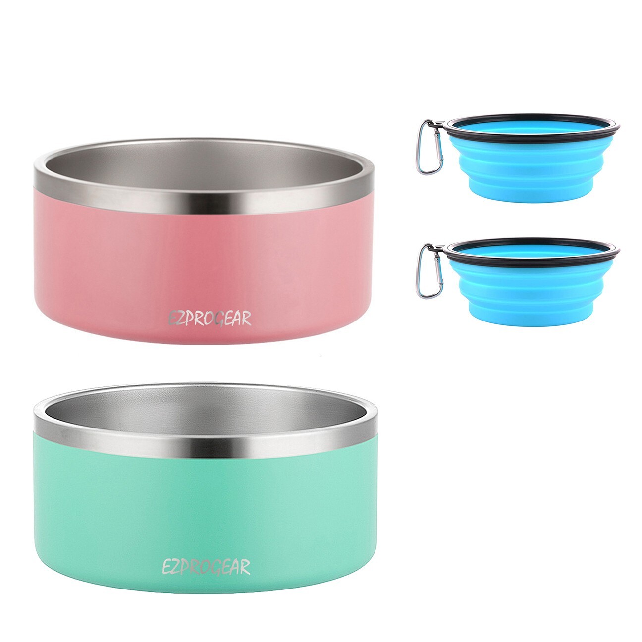 Ezprogear 2 Pack 64 oz Stainless Steel Double Wall Dog Bowl Non-Slip Bottom