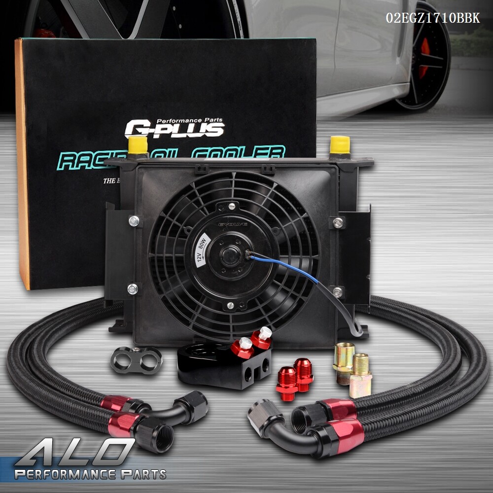 UNIVERSAL 25 ROW 10AN ALUMINUM ENGINE TRANSMISSION OIL COOLER KIT +7" BLACK FAN