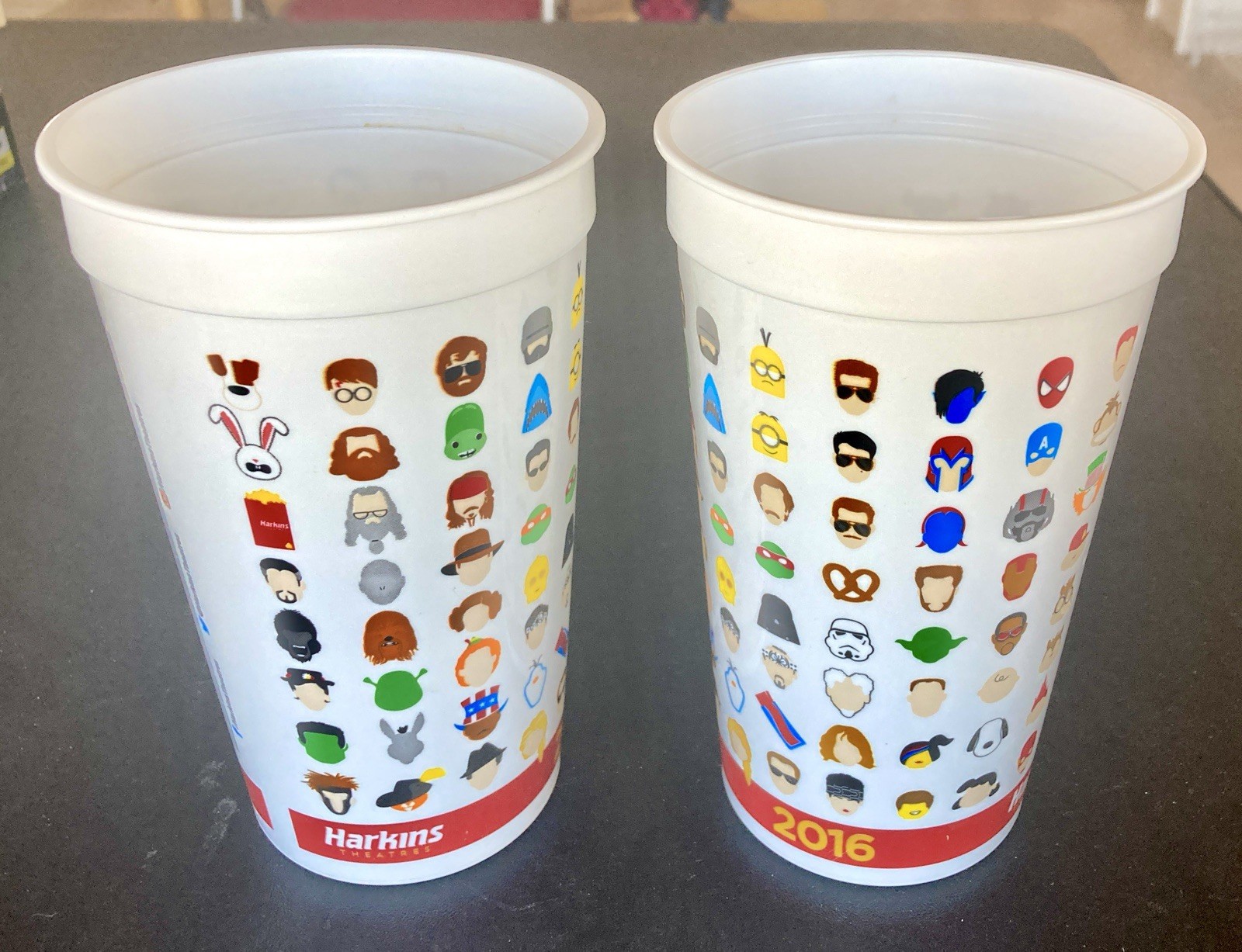 2 RARE 2016 Harkins Theatres Collectible 32 oz Plastic Cups STAR WARS DC MARVEL