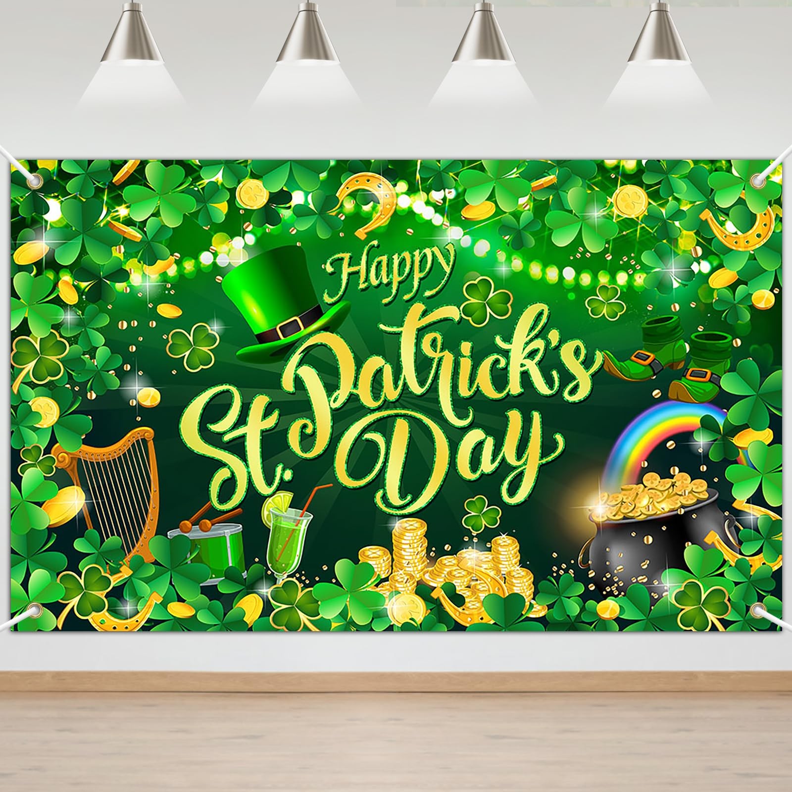 Happy St. Patrick's Day Backdrop Banner Spring Lucky Green Shamrock Backgroun