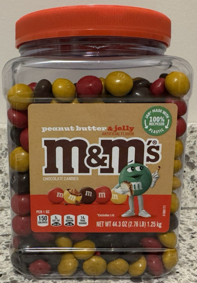 M&M's Peanut Butter & Jelly Milk Chocolate Candy, 44.3 oz Resealable Jar