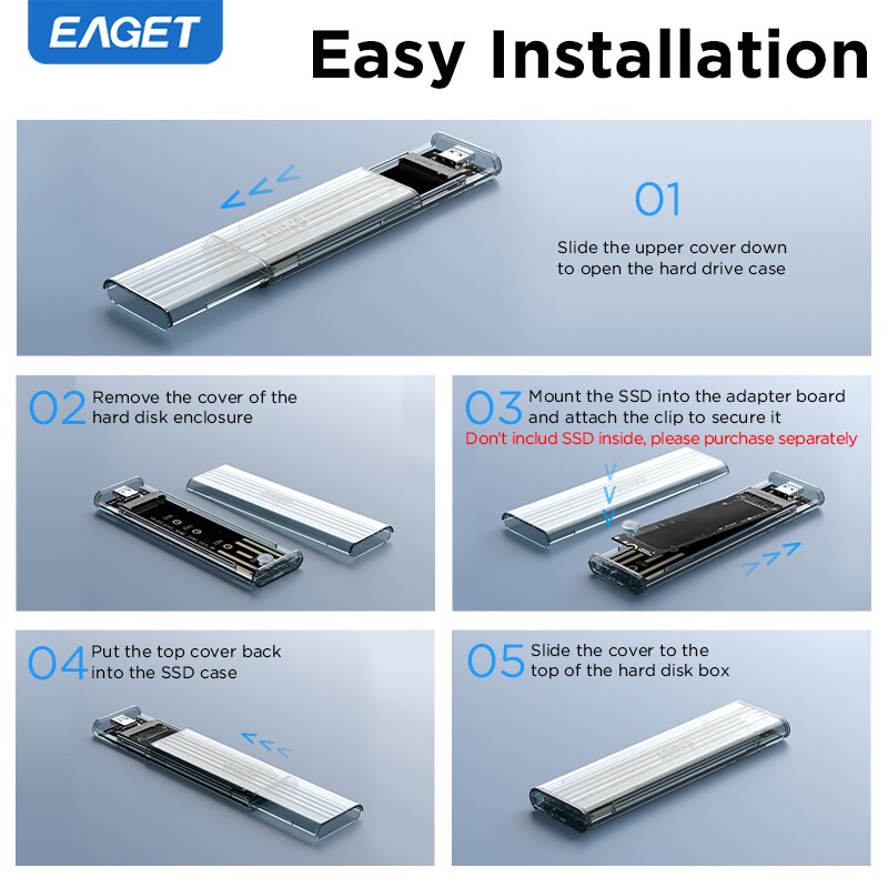 EAGET SE150D M.2 SATA NVMe Dual-Protocol Portable Transparent External Enclosure